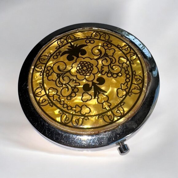 Vintage Double Sided Mirror Compact by Kaqiusha Gold and Silver Tone Round - Picture 1 of 6